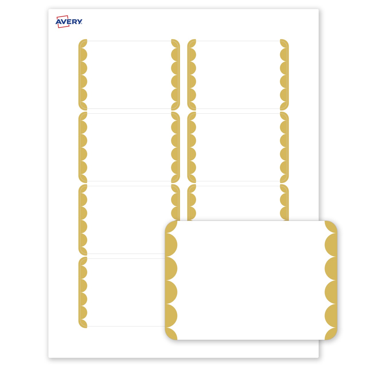 Avery Printable Rectangle Adhesive Name Tags, Gold Dots Edge Design, 2-1/3" x 3-3/8", Matte White Removable Name Tags, Laser/Inkjet, 80 Total, Great for Name Badges